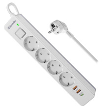 Удлинитель с сетевым фильтром DFS 143 3 м белый 4 розетки USB+Type C Defender