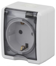 Розетка с крышкой, шторки, 11-2402-01, IP54 белый ЭРА