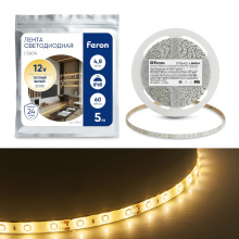 Cветодиодная LED лента LS604, 60SMD(2835)/м 4.8Вт/м IP65 12V 3000К 27640 Feron