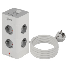 Сетевой фильтр ЭРА TWR-8es-1,5m-4USB-W башня, с заземлением и выключателем, белый