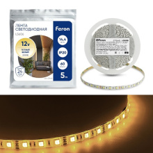 Cветодиодная LED лента LS606, 60SMD(5050)/м 14.4Вт/м IP20 12V 3000К 27646 Feron