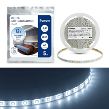 Cветодиодная LED лента LS603, 60SMD (2835)/м 4.8Вт/ IP20 12V 6500К 27603 Feron