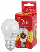 Лампа светодиодная ЭКО P45 8w E27 2700k Led ЭРА шар